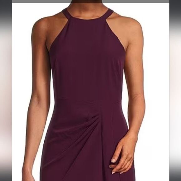 Vince Camuto Stretch Crepe Halter Ruched Dress in Plum - Picture 5 of 16
